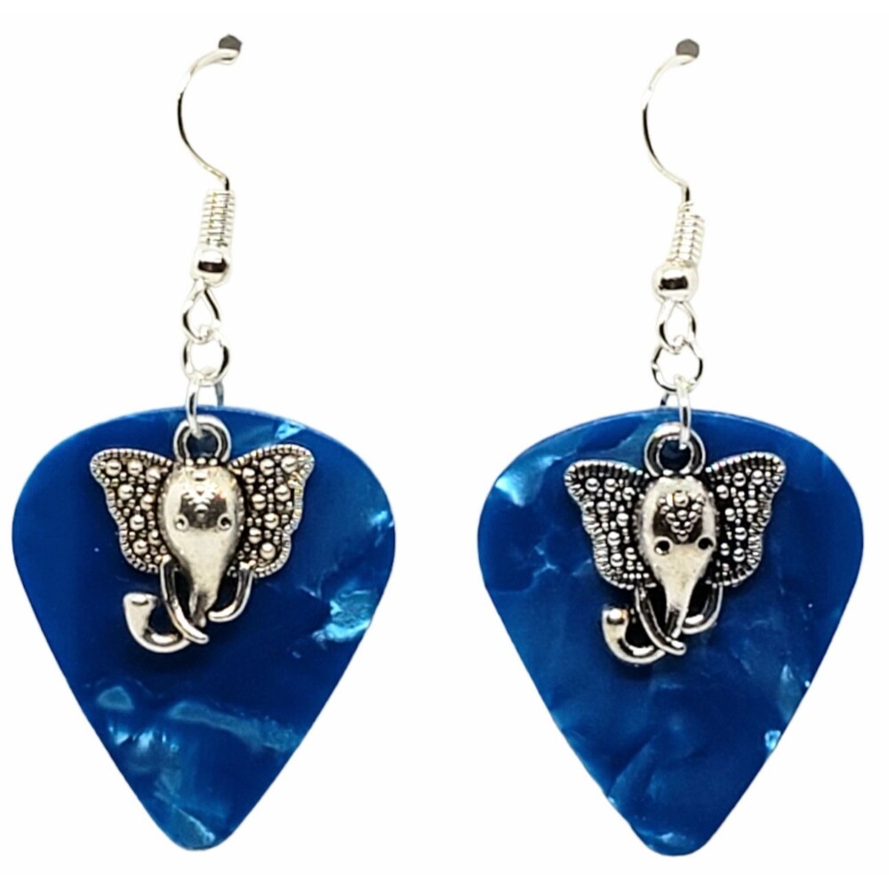Sm Elephant Head Charm on Guitar Pick Earrings - Choose Color - Handmade in USA